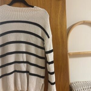 Striped Women's Sweater - Black and Cream